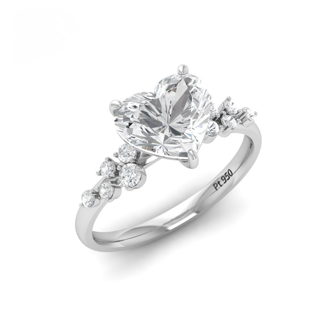 Lina Heart Cut Diamond Engagement Ring With Diamond Accent Band