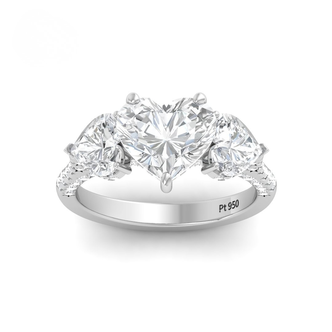 Vidhi Heart Cut Diamond Engagement Ring with Heart Cut Side Diamonds and 3D Diamond Band