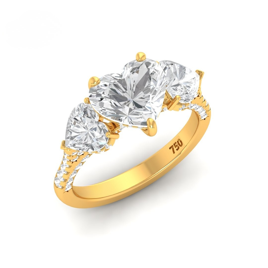 Vidhi Heart Cut Diamond Engagement Ring with Heart Cut Side Diamonds and 3D Diamond Band