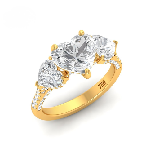 Load image 1 in gallery view. Vidhi Heart Cut Diamond Engagement Ring with Heart Cut Side Diamonds and 3D Diamond Band