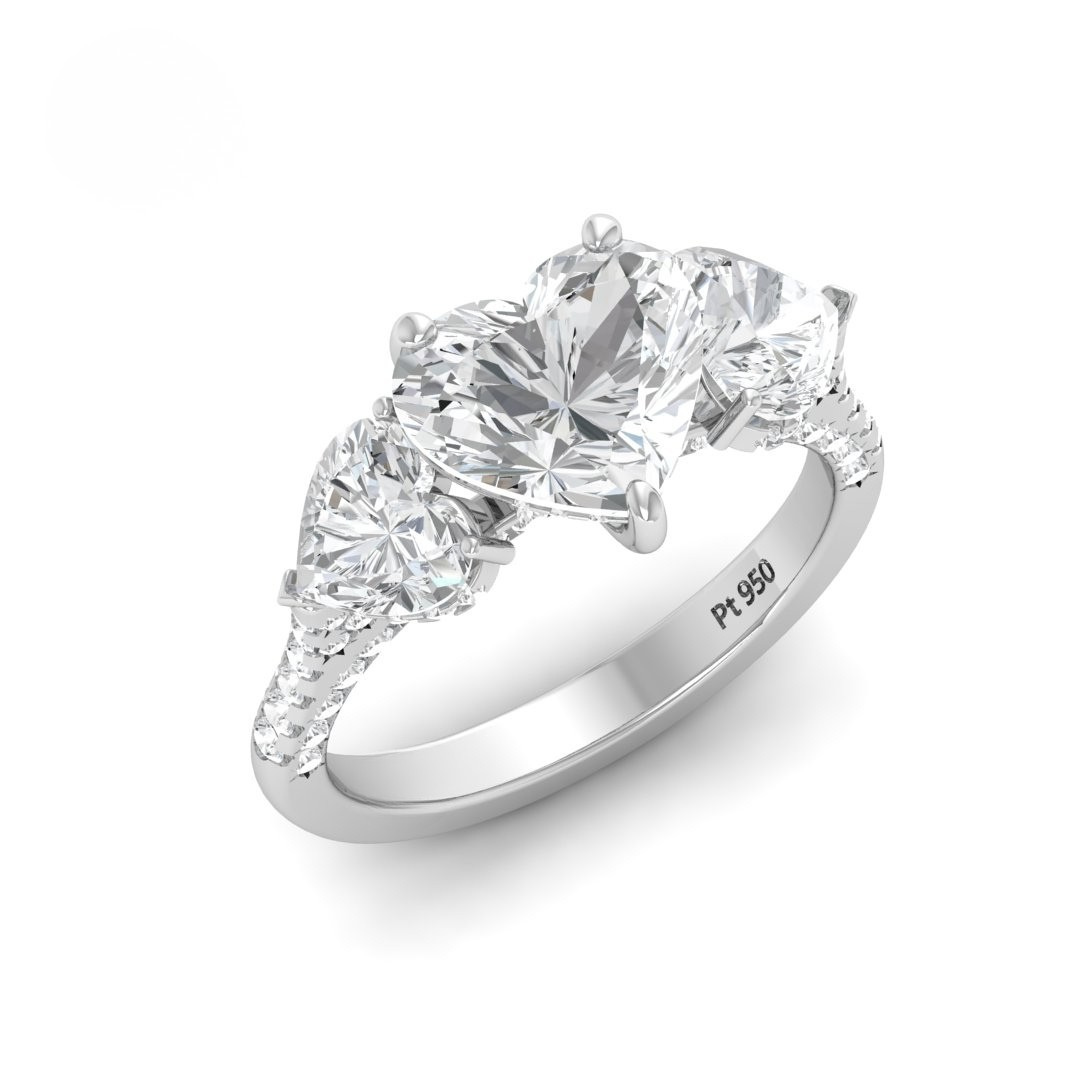 Vidhi Heart Cut Diamond Engagement Ring with Heart Cut Side Diamonds and 3D Diamond Band
