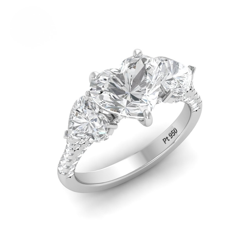 Load image 1 in gallery view. Vidhi Heart Cut Diamond Engagement Ring with Heart Cut Side Diamonds and 3D Diamond Band
