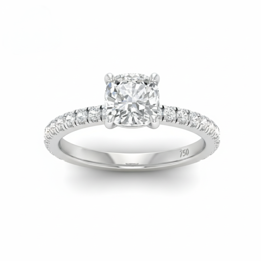 Athena Cushion With Diamond Band Engagement Ring