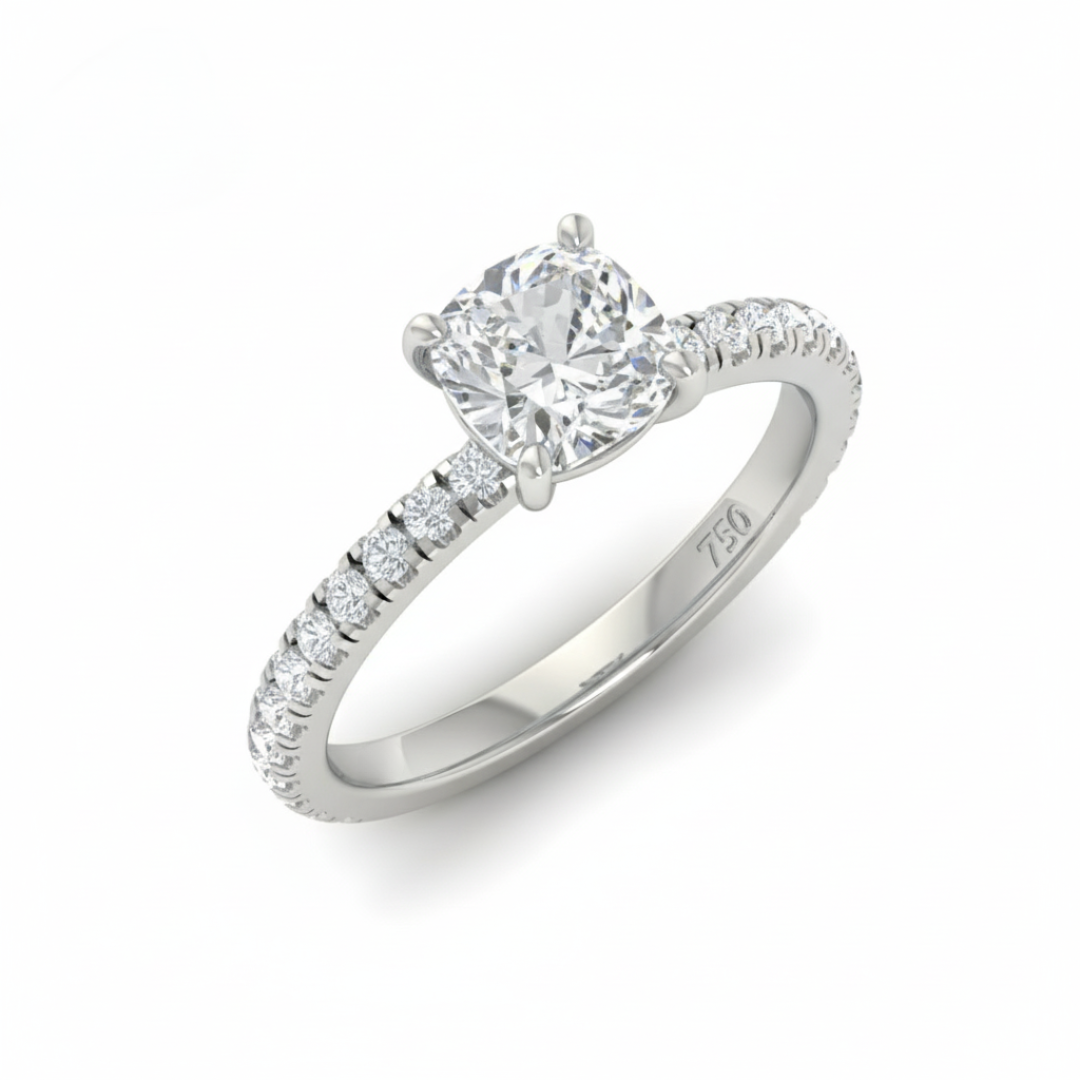 Athena Cushion With Diamond Band Engagement Ring