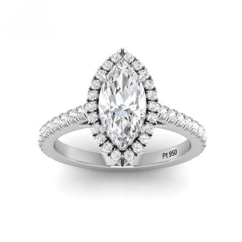 Load image 1 in gallery view. Belle Marquise Cut Diamond Engagement Ring with Diamond Halo & Diamond Band