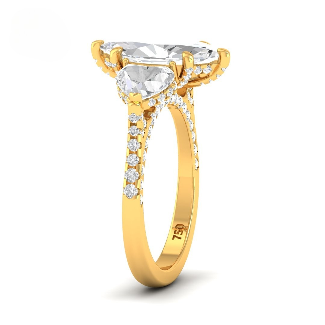 Vidhi Marquise Cut Diamond Engagement Ring with Heart Cut Side Diamonds and 3D Diamond Band