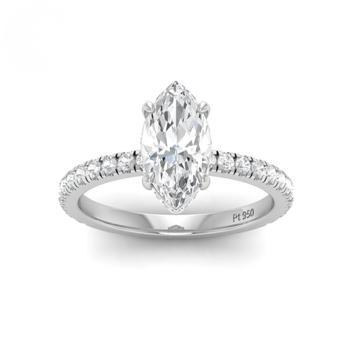 Load image 1 in gallery view. Lila Marquise Cut Diamond Engagement Ring with Diamond Hidden Halo and Diamond Band