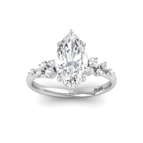 Load image 1 in gallery view. Lina Marquise Cut Diamond Engagement Ring With Diamond Accent Band