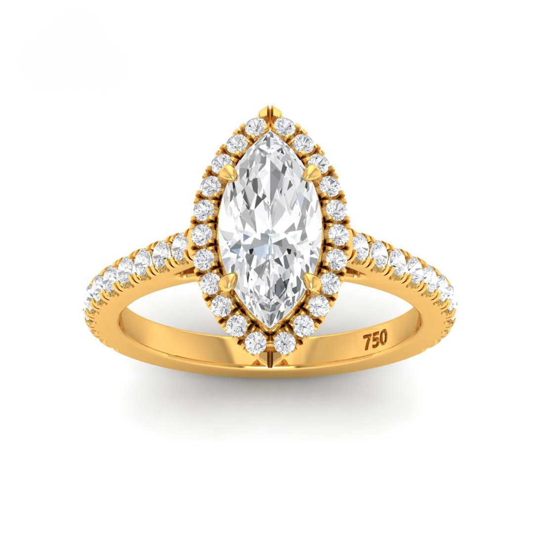 Belle Marquise Cut Diamond Engagement Ring with Diamond Halo & Diamond Band