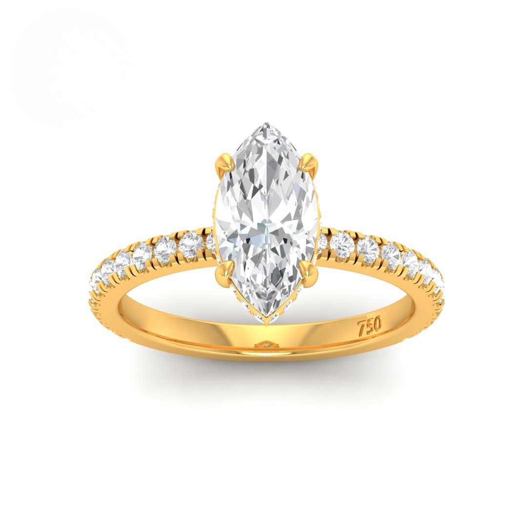 Lila Marquise Cut Diamond Engagement Ring with Diamond Hidden Halo and Diamond Band