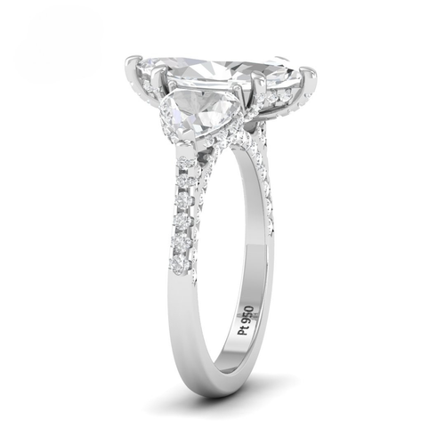 Load image 1 in gallery view. Vidhi Marquise Cut Diamond Engagement Ring with Heart Cut Side Diamonds and 3D Diamond Band