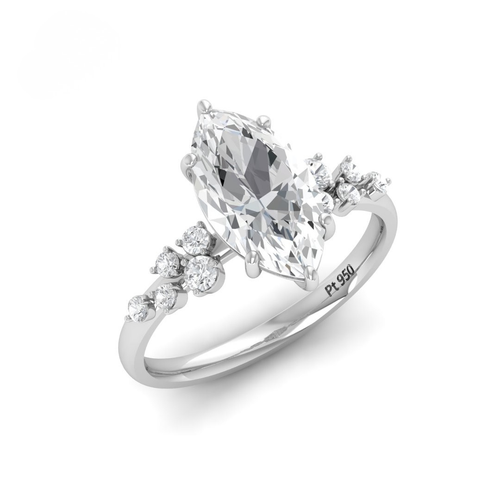 Load image 1 in gallery view. Lina Marquise Cut Diamond Engagement Ring With Diamond Accent Band