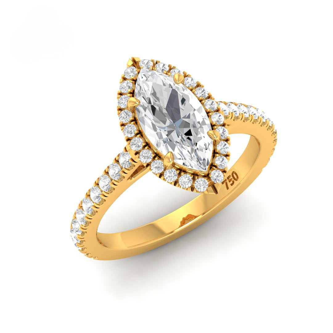 Belle Marquise Cut Diamond Engagement Ring with Diamond Halo & Diamond Band