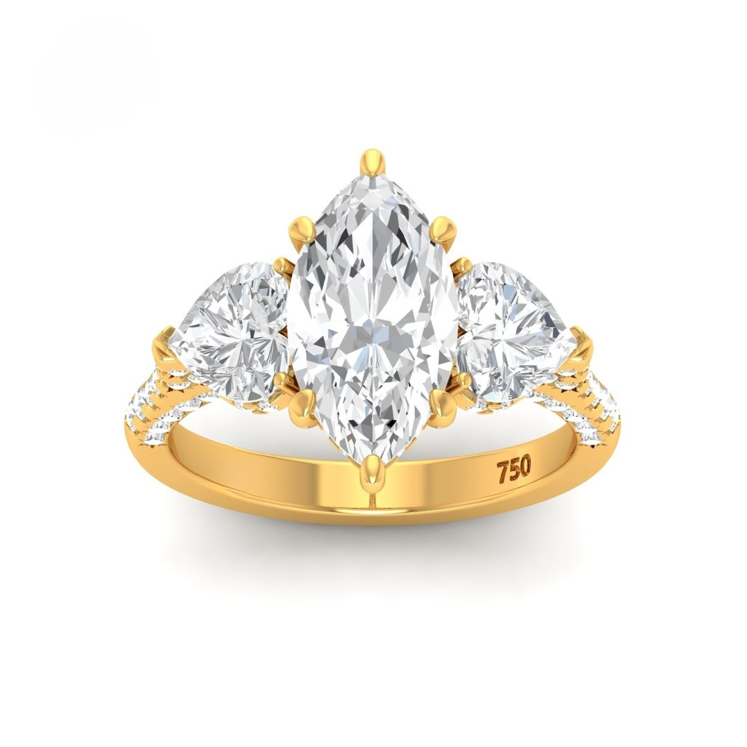 Vidhi Marquise Cut Diamond Engagement Ring with Heart Cut Side Diamonds and 3D Diamond Band