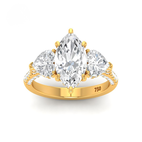 Load image 1 in gallery view. Vidhi Marquise Cut Diamond Engagement Ring with Heart Cut Side Diamonds and 3D Diamond Band