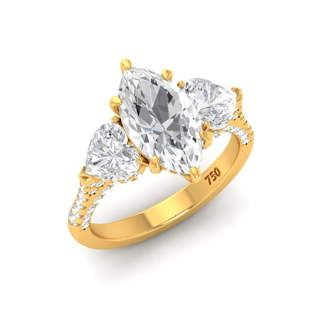 Vidhi Marquise Cut Diamond Engagement Ring with Heart Cut Side Diamonds and 3D Diamond Band