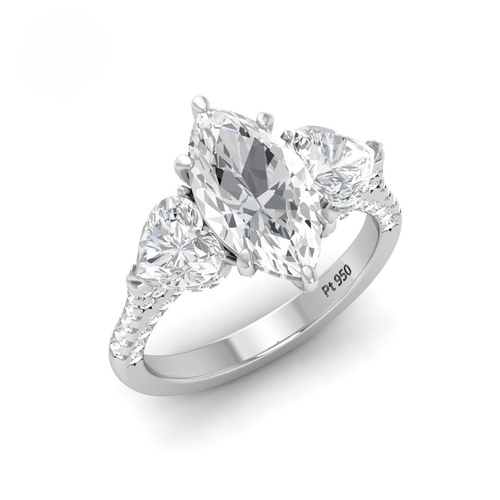 Load image 1 in gallery view. Vidhi Marquise Cut Diamond Engagement Ring with Heart Cut Side Diamonds and 3D Diamond Band