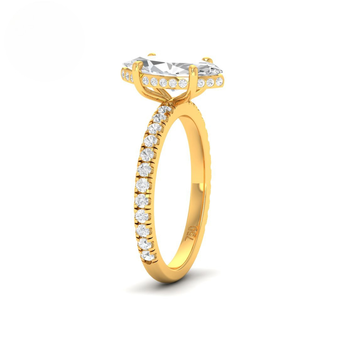 Lila Marquise Cut Diamond Engagement Ring with Diamond Hidden Halo and Diamond Band