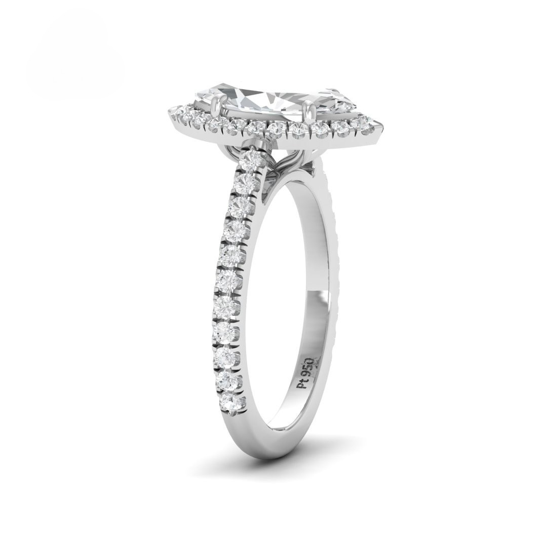 Belle Marquise Cut Diamond Engagement Ring with Diamond Halo & Diamond Band