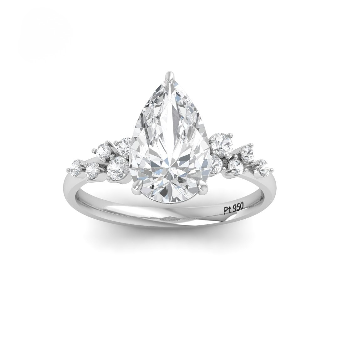 Lina Pear Cut Diamond Engagement Ring With Diamond Accent Band