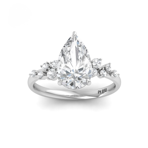 Load image 1 in gallery view. Lina Pear Cut Diamond Engagement Ring With Diamond Accent Band