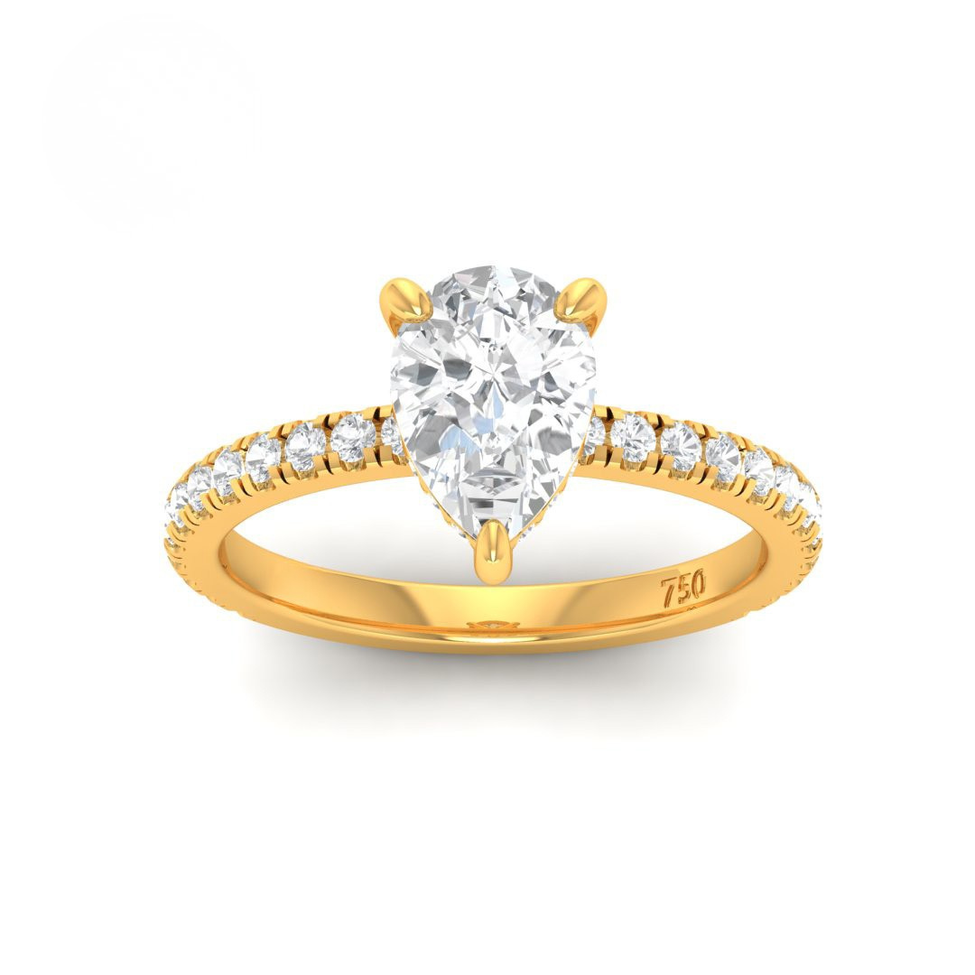 Lila Pear Cut Diamond Engagement Ring with Diamond Hidden Halo and Diamond Band