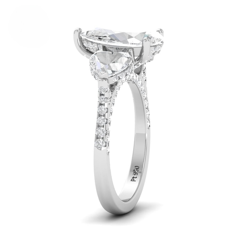 Load image 1 in gallery view. Vidhi Pear Cut Diamond Engagement Ring with Heart Cut Side Diamonds and 3D Diamond Band