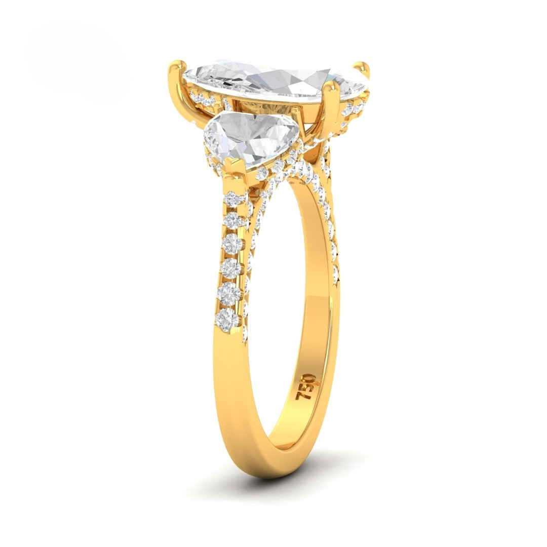 Vidhi Pear Cut Diamond Engagement Ring with Heart Cut Side Diamonds and 3D Diamond Band