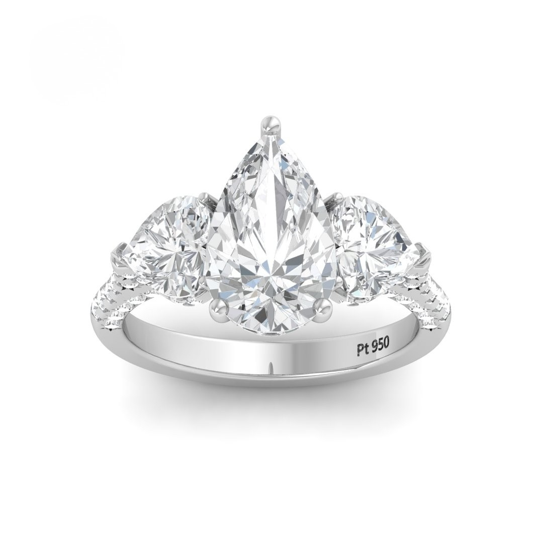 Vidhi Pear Cut Diamond Engagement Ring with Heart Cut Side Diamonds and 3D Diamond Band