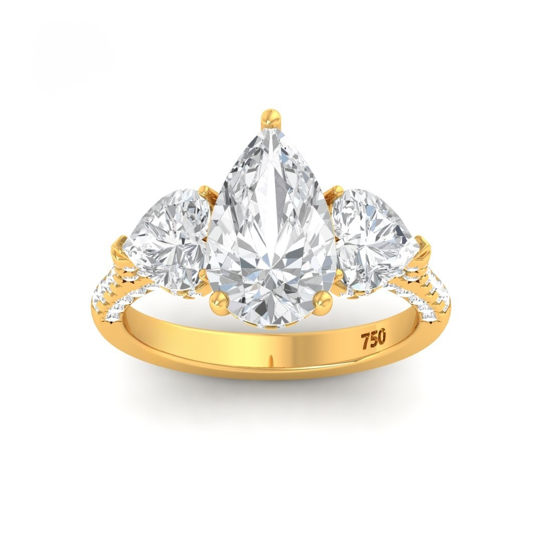 Vidhi Pear Cut Diamond Engagement Ring with Heart Cut Side Diamonds and 3D Diamond Band