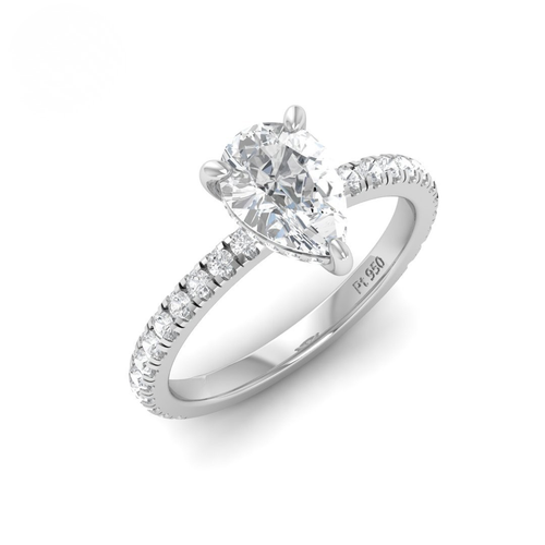 Load image 1 in gallery view. Lila Pear Cut Diamond Engagement Ring with Diamond Hidden Halo and Diamond Band