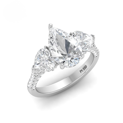 Load image 1 in gallery view. Vidhi Pear Cut Diamond Engagement Ring with Heart Cut Side Diamonds and 3D Diamond Band