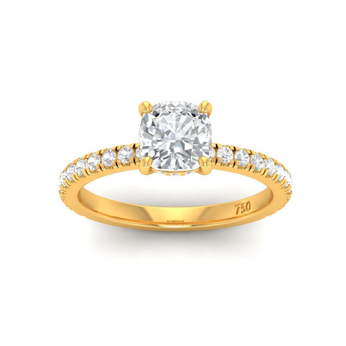 Load image 1 in gallery view. Lila Cushion Cut Diamond Engagement Ring with Diamond Hidden Halo and Diamond Band