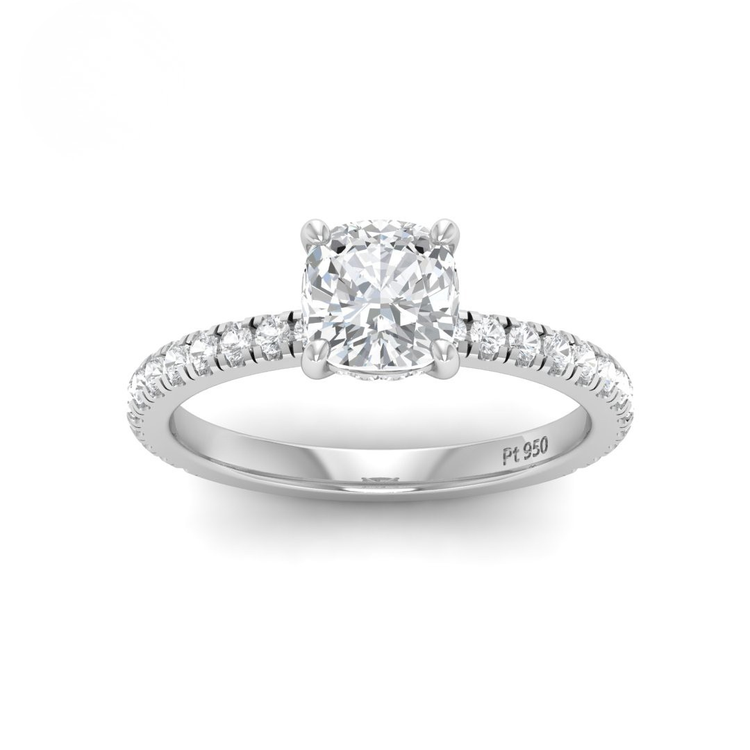 Lila Cushion Cut Diamond Engagement Ring with Diamond Hidden Halo and Diamond Band