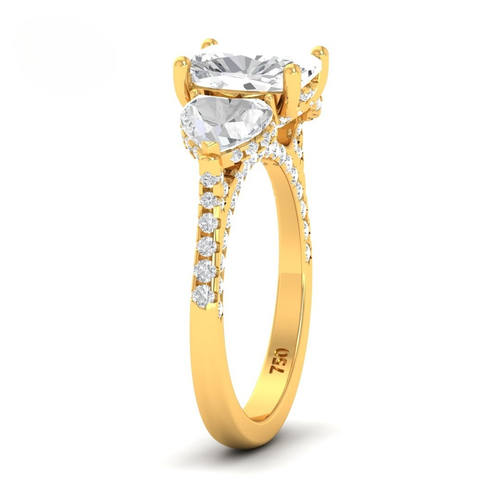 Load image 1 in gallery view. Vidhi Cushion Cut Diamond Engagement Ring with Heart Cut Side Diamonds and 3D Diamond Band