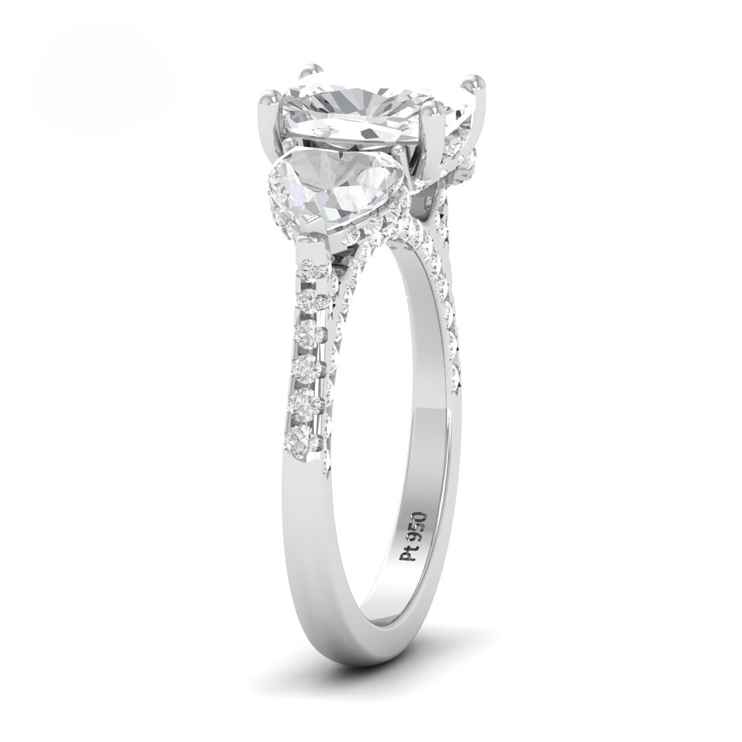 Vidhi Cushion Cut Diamond Engagement Ring with Heart Cut Side Diamonds and 3D Diamond Band
