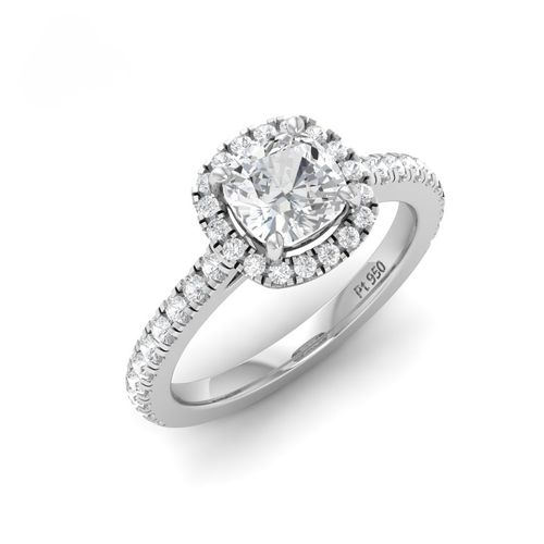Load image 1 in gallery view. Belle Cushion Cut Diamond Engagement Ring with Diamond Halo & Diamond Band