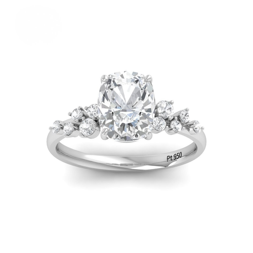 Load image 1 in gallery view. Lina Cushion Cut Diamond Engagement Ring With Diamond Accent Band