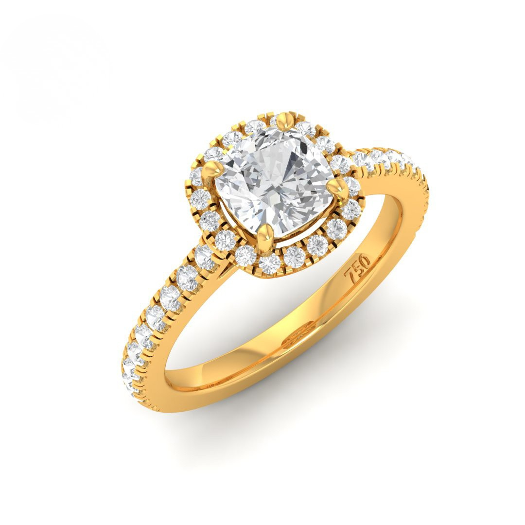 Belle Cushion Cut Diamond Engagement Ring with Diamond Halo & Diamond Band
