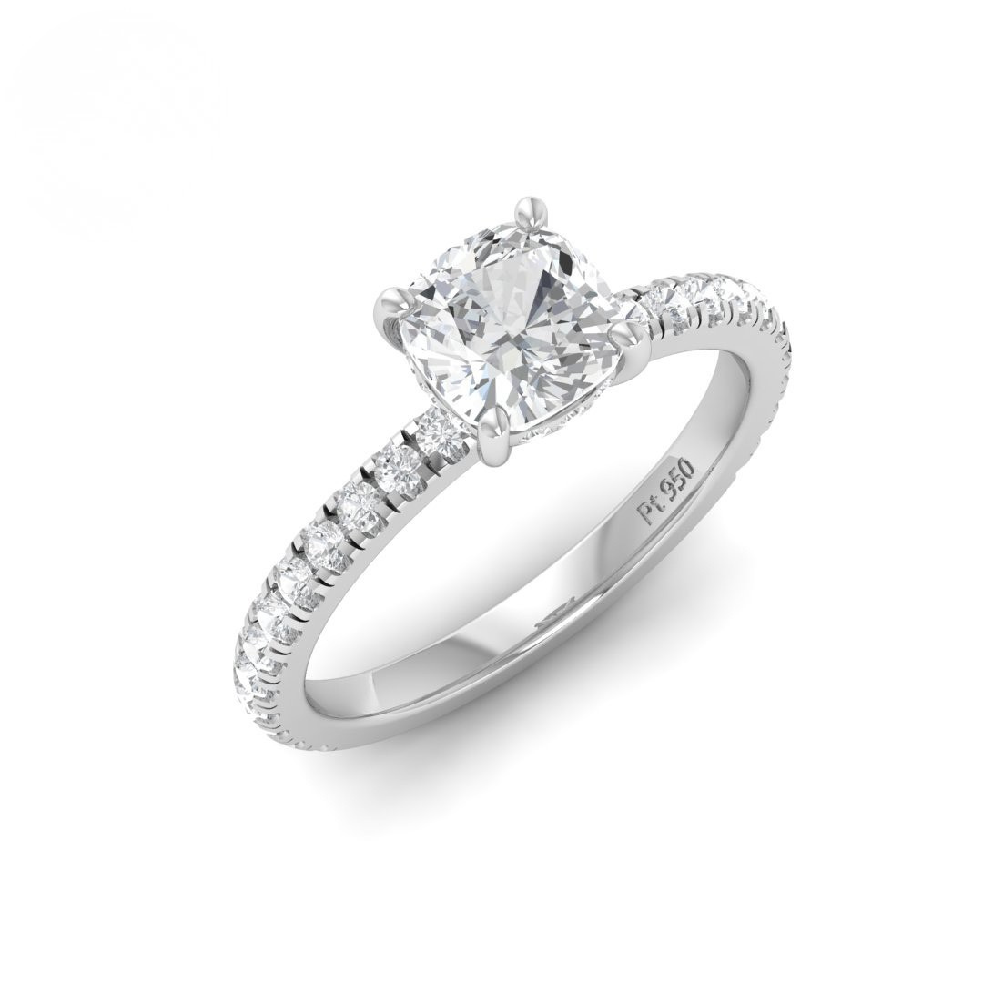 Lila Cushion Cut Diamond Engagement Ring with Diamond Hidden Halo and Diamond Band