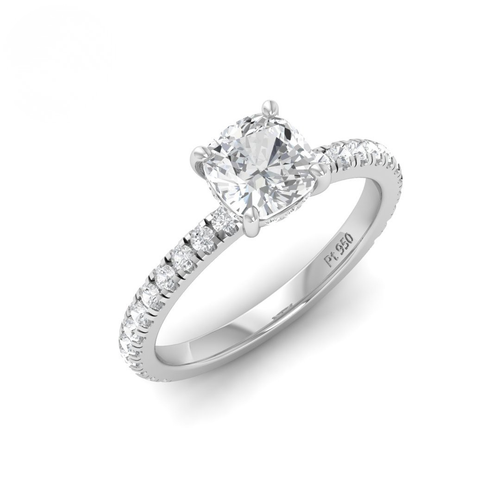 Load image 1 in gallery view. Lila Cushion Cut Diamond Engagement Ring with Diamond Hidden Halo and Diamond Band