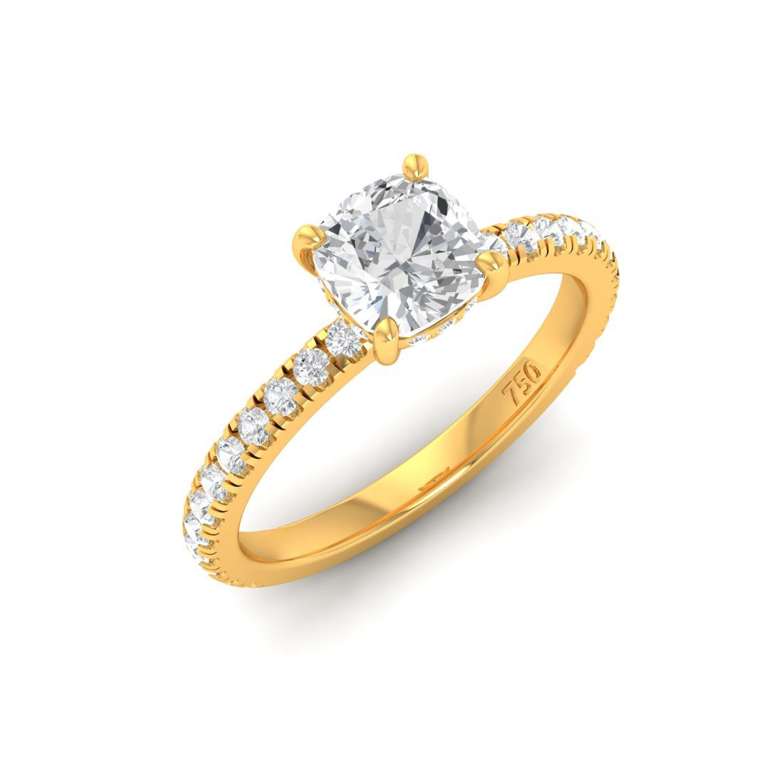 Lila Cushion Cut Diamond Engagement Ring with Diamond Hidden Halo and Diamond Band
