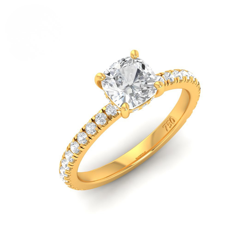 Load image 1 in gallery view. Lila Cushion Cut Diamond Engagement Ring with Diamond Hidden Halo and Diamond Band