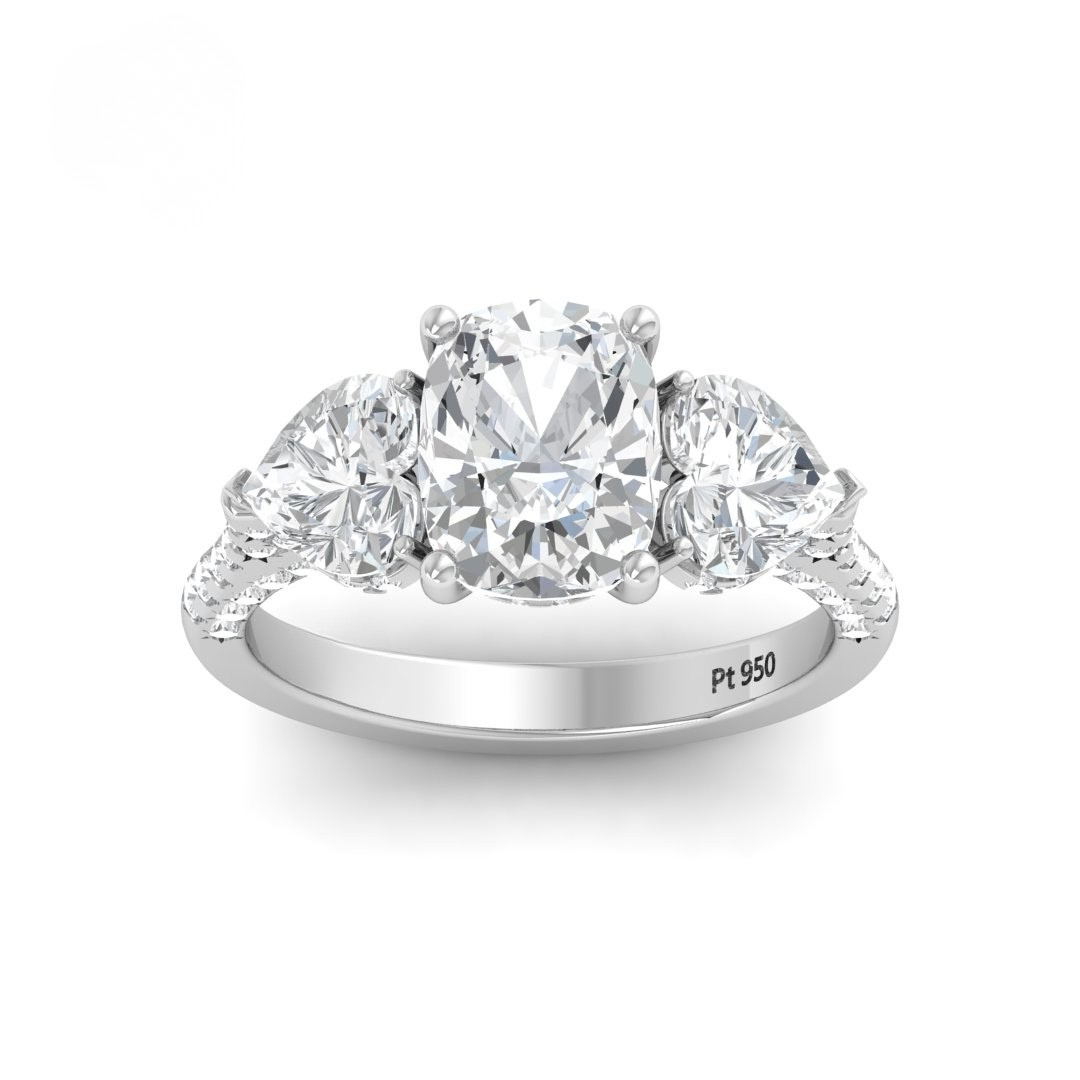 Vidhi Cushion Cut Diamond Engagement Ring with Heart Cut Side Diamonds and 3D Diamond Band