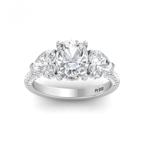 Load image 1 in gallery view. Vidhi Cushion Cut Diamond Engagement Ring with Heart Cut Side Diamonds and 3D Diamond Band