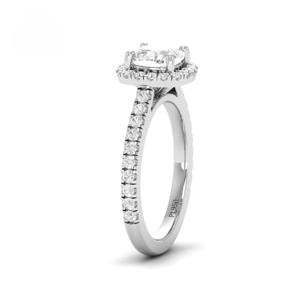 Belle Cushion Cut Diamond Engagement Ring with Diamond Halo & Diamond Band