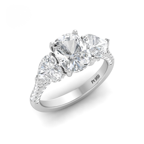 Load image 1 in gallery view. Vidhi Cushion Cut Diamond Engagement Ring with Heart Cut Side Diamonds and 3D Diamond Band