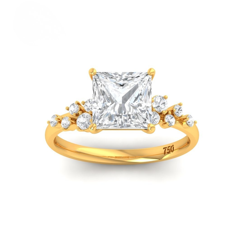 Load image 1 in gallery view. Lina Princess Cut Diamond Engagement Ring With Diamond Accent Band