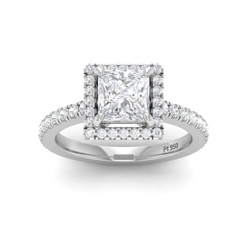 Load image 1 in gallery view. Belle Princess Cut Diamond Engagement Ring with Diamond Halo & Diamond Band