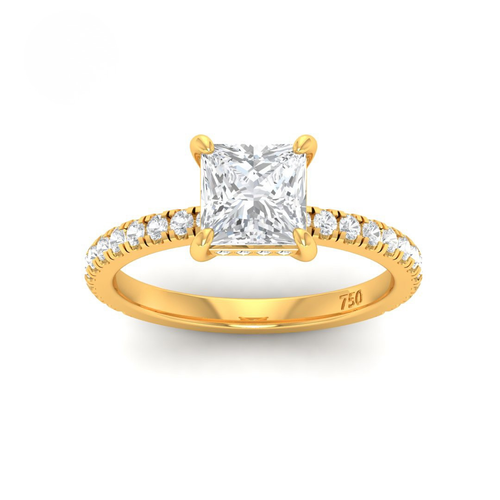 Load image 1 in gallery view. Lila Princess Cut Diamond Engagement Ring with Diamond Hidden Halo and Diamond Band